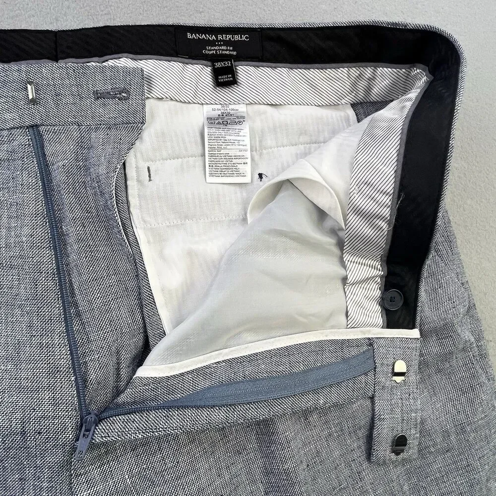 Banana Republic Linen Blend Pants Mens 32x32 Blue Slim Fit Wedding Resort Beach